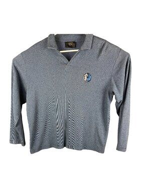 Dallas Mavericks Embroidered Logo Long Sleeve Polo Shirt Gray Mens Size L